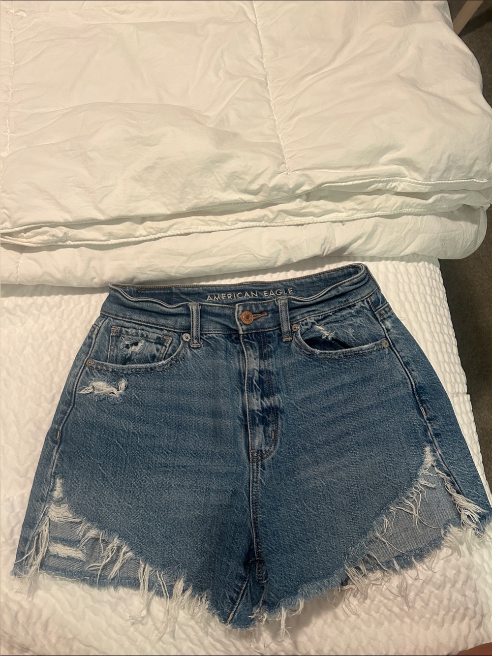 American Eagle Outfitters Distressed High-Rise Denim Shorts - Blue